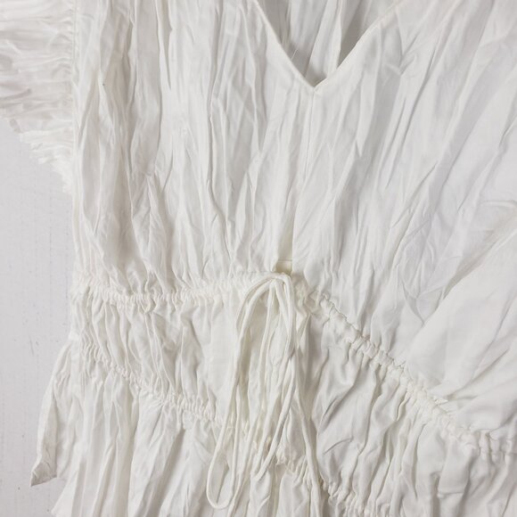 Rebecca Taylor Broomstick Peplum Blouse Flutter Sleeves in Lyria White size 14/L - Picture 11 of 16